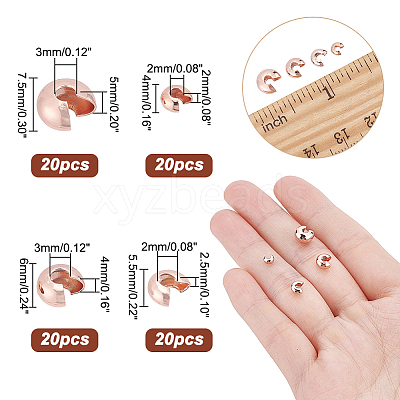 80Pcs 4 Style Brass Crimp Beads Covers KK-HY0002-94RG-1