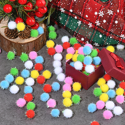 120Pcs 6 Colors Sequin Polypropylene Fiber Silk Pompom Ball FIND-SC0019-69-1