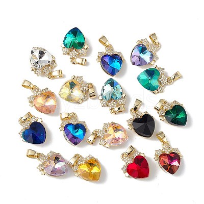 Real 18K Gold Plated Rack Plating Brass Micro Pave Clear Cubic Zirconia Pendants KK-C015-08G-1