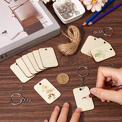 50Pcs Unfinished Natural Poplar Wood Pendants with 50Pcs Iron Split Key Rings with 50Pcs 304 Stainless Steel Jump Rings with 2 Bundle 2-Ply Jute Cord DIY-SP0001-67A-1