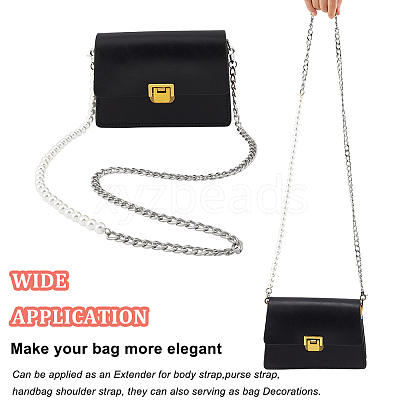 1Pc Plastic Imitation Pearl Beaded Bag Handles PURS-WR0006-92P-1
