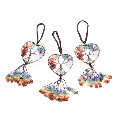 Wire Wrapped Chakra Chips Natural Gemstone Big Pendant Decorations HJEW-H057-01D-1
