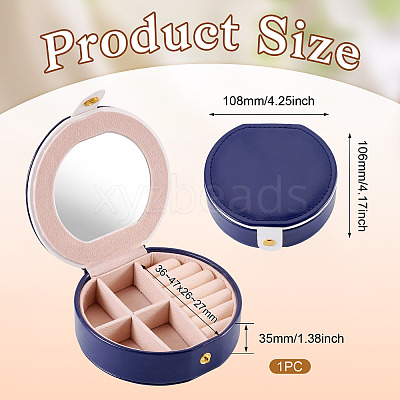 Round PU Leather & Plastic Jewelry Set Storage Box CON-TAC0014-06C-1