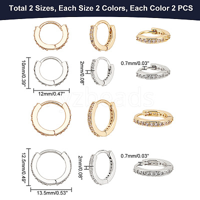 8Pcs 4 Style 316 Surgical Stainless Steel Hoop Earrings with Clear Glass for Women EJEW-GA0005-05-1