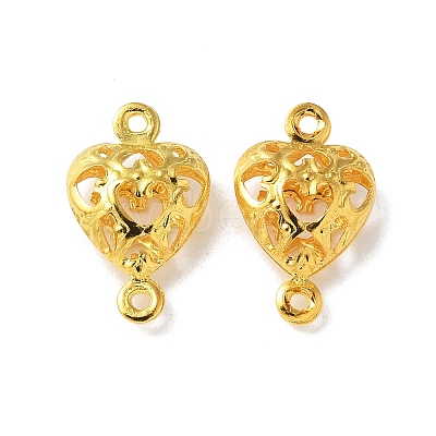 Brass 3D Hollow Heart Connector Charms KK-U057-13G-1