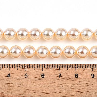 UV Plating Pearlized Glass Pearl Beads Strands GLAA-F128-01B-T8-1