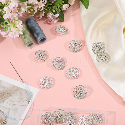 16Pcs 1-Hole Alloy Rhinestone Shank Buttons BUTT-CA0001-32-1