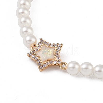 Brass Pave Clear Cubic Zirconia Star Link Chain Bracelets BJEW-M321-01A-1