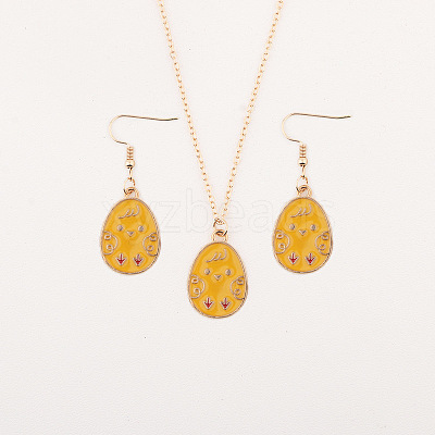 Easter Egg Alloy Enamel Pendant Necklace & Dangle Earrings Sets FS-WG38758-04-1