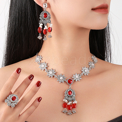 Alloy Rhinestone Pendant Necklaces & Earrings Sets for Women WGE8301-16-1