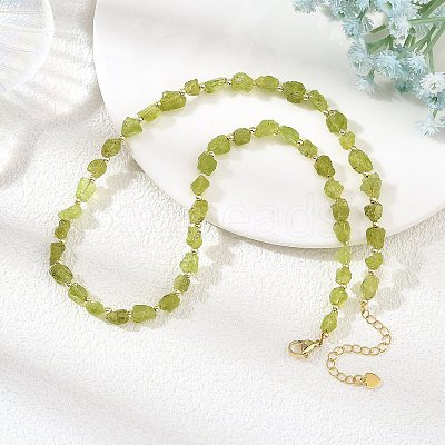 Raw Rough Natural Peridot & Electroplate Synthetic Non-magnetic Hematite Round Beaded Necklaces NJEW-JN06580-1