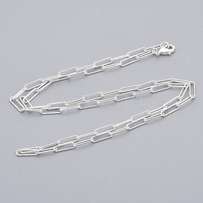 Brass Round Oval Paperclip Chain Necklace Making MAK-S072-04B-S-1