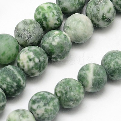 Natural Green Spot Jasper Round Bead Strands X-G-D678-8mm-1