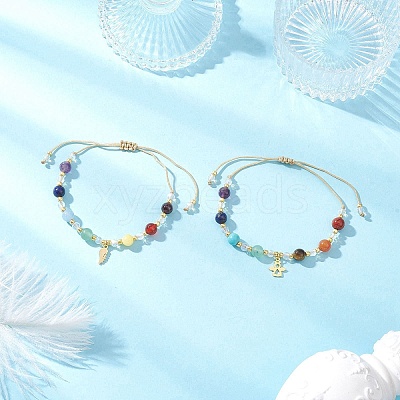 2Pcs Chakra 304 Stainless Steel Charm Bracelets BJEW-JB12564-02-1