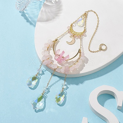 Butterfly & Teardrop Brass & 304 Stainless Steel Hanging Suncatchers HJEW-TA00156-1