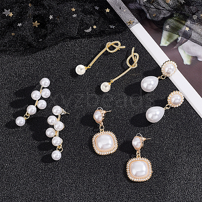 4 Pairs 4 Style Exquisite Plastic Imitation Pearl Beaded Dangle Stud Earrings EJEW-AN0002-09-1