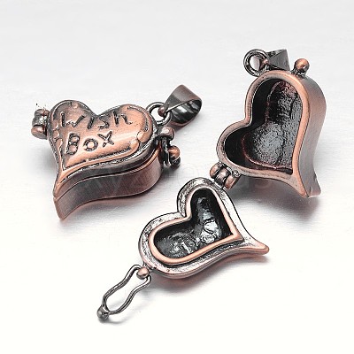 Heart Rack Plating Brass Prayer Box Pendants KK-L101-32R-NF-1
