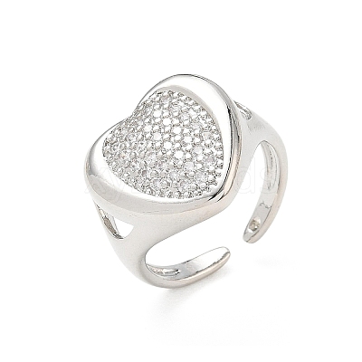 Brass Micro Pave Cubic Zirconia Cuff Open Rings for Women CU-CBA760A-13C-P-1