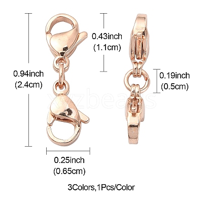 3Pcs 3 Colors 304 Stainless Steel Double Lobster Claw Clasps STAS-YW0001-52A-1