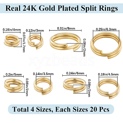 80Pcs 4 Styles Brass Split Rings KK-BBC0014-06-1