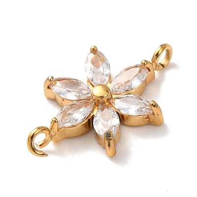 304 Stainless Steel Pave Cubic Zirconia Flower Links Connector Charms STAS-T026-03C-02G-1