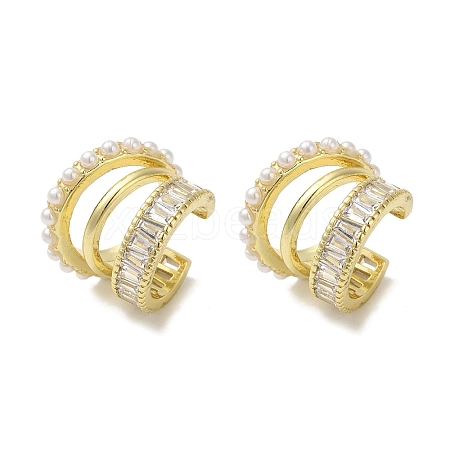 Rack Plating Brass Pave Clear Cubic Zirconia 3-Strand Cuff Earrings for Women EJEW-P280-04G-1