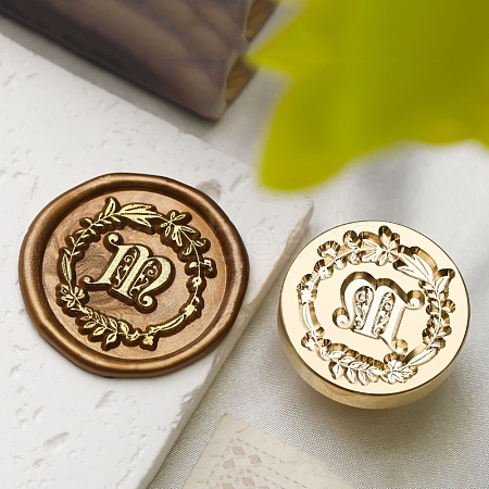 Golden Tone Wax Seal Brass Stamp Head DIY-B079-01G-M-1