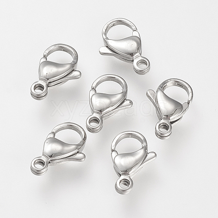 304 Stainless Steel Lobster Claw Clasps X1-STAS-S066-13mm-15-1