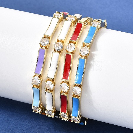 Brass Micro Pave Clear Cubic Zirconia Link Chain Bracelets for Women BJEW-H639-04G-1