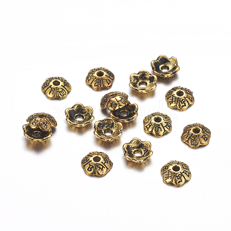 6-Petal Tibetan Style Alloy Flower Bead Caps LS-TIBE-S220-AG-RS-1