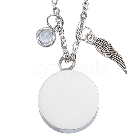 304 Stainless Steel Flat Round Perfume Bottle Pendant Necklaces NJEW-DR00020-1