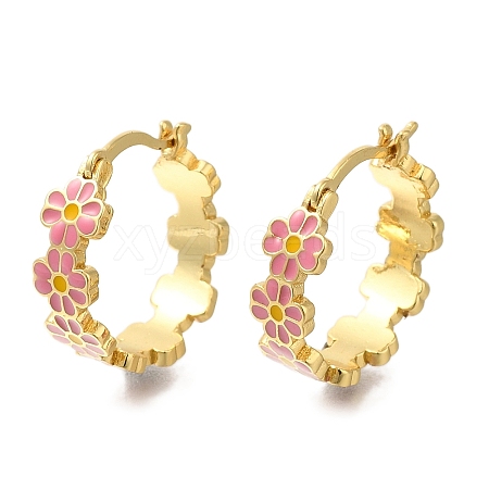 Rack Plating Flower Brass Hoop Earrings EJEW-H016-41G-02-1