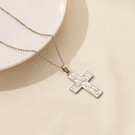 Stainless Steel Cross Pendant Cable Chain Necklaces PW-WG88783-03-1