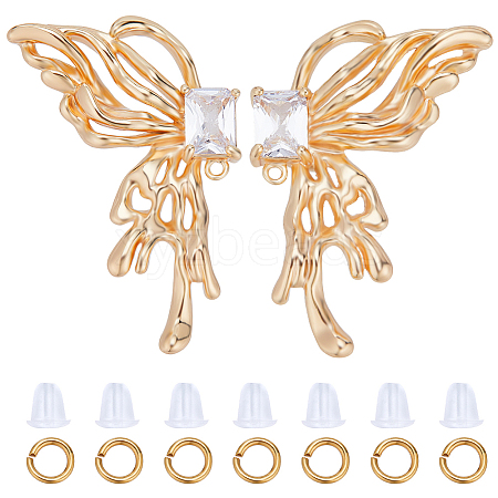 CREATCABIN 4Pcs 2 Style Brass Pave Clear Cubic Zirconia Butterfly Stud Earring Findings DIY-CN0002-73-1