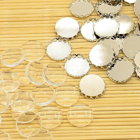 Brass Cabochon Settings and Flat Round Transparent Clear Glass Cabochons KK-X0003-P-RS-1