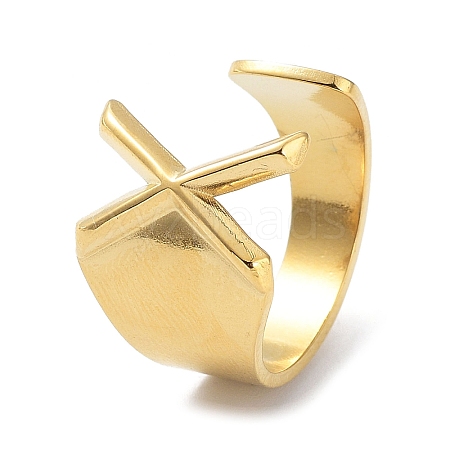 Real 18K Gold Plated 304 Stainless Steel Initial Letter Open Cuff Rings RJEW-L109-007G-X-1