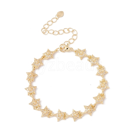 Clear Cubic Zirconia Pentagram Star Link Chains Bracelet BJEW-I301-14G-1