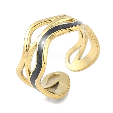 Ion Plating(IP) 304 Stainless Steel Enamel Wave Cuff Finger Rings RJEW-L107-074G-02-1