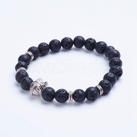 Natural Lava Rock Beaded Stretch Bracelets BJEW-P072-E01-1