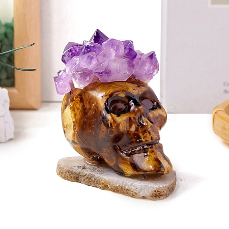 Halloween Theme Natural Amethyst Chips Topped Skull Figurine PW-WG312FD-01-1