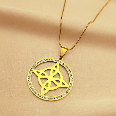 304 Stainless Steel Witch Knot Pendant Necklaces NJEW-S007-23G-1