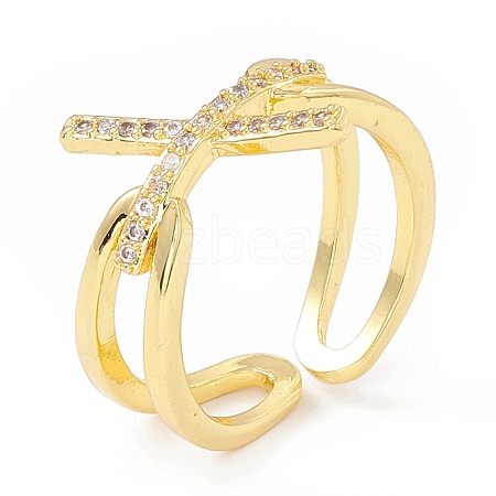 Clear Cubic Zirconia Initial Letter X Open Cuff Ring RJEW-I083-16G-1