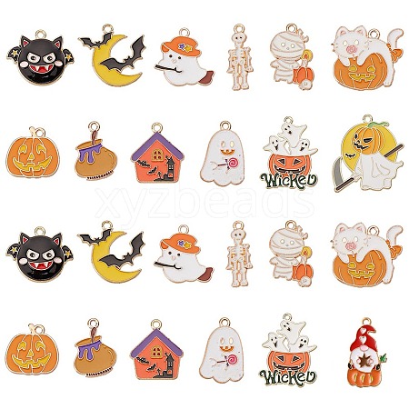 SUNNYCLUE 24Pcs 12 Style Halloween Theme Alloy Enamel Pendants ENAM-SC0003-30-1