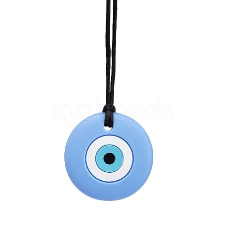 Round with Evil Eye Food Grade Eco-Friendly Silicone Pendants PW-WG15AD8-03-1