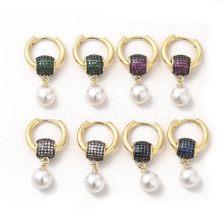 Plastic Pearl Dangle Hoop Earrings with Cubic Zirconia Rondelle Beaded EJEW-G341-08G-1