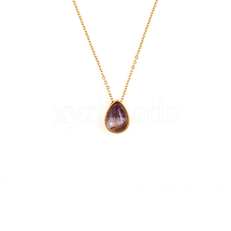 CHGCRAFT Natural Amethyst Teardrop Urn Ashes Pendant Necklace NJEW-CA0003-09A-1