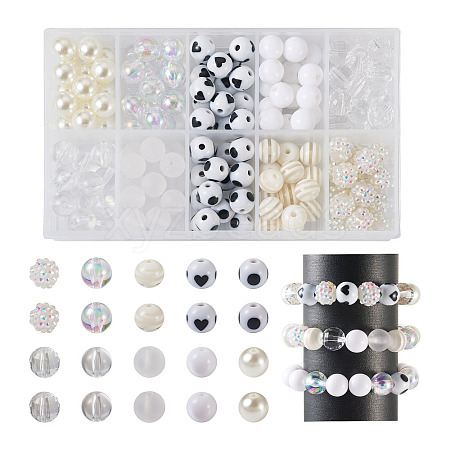 160Pcs 10 Style ABS Plastic Imitation Pearl Beads & Transparent & Opaque Acrylic Beads FIND-SW0001-31-1