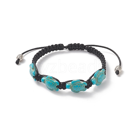 Synthetic Turquoise(Dyed) Tortoise Braided Bead Bracelet for Women BJEW-TA00225-01-1