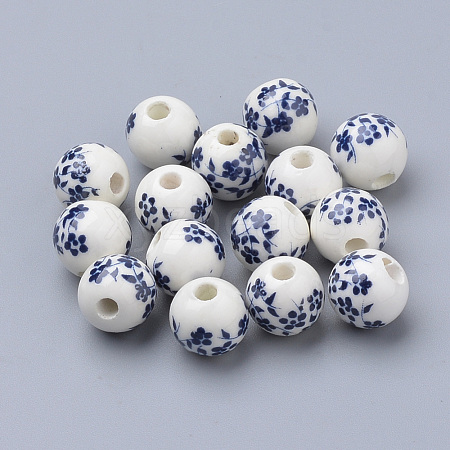 Handmade Printed Porcelain Beads PORC-Q201-10mm-4-1