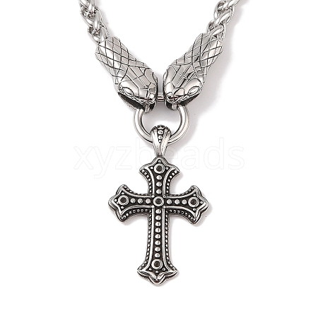 304 Stainless Steel Snak Wheat Chain Viking Cross Pendant Necklaces for Men NJEW-K278-08AS-1